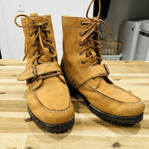 Polo Ralph Lauren Boots Men\'s Ranger Leather Size 8D Military Buckle Moc Toe main image 8